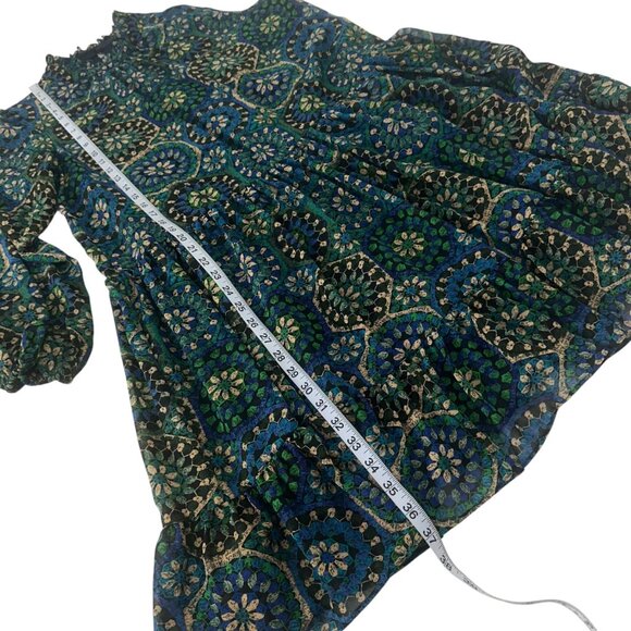 Julian Taylor Womens 14 Long Slee-Mock Neck Medallion Print Chiffon A Line Dress - Picture 6 of 16